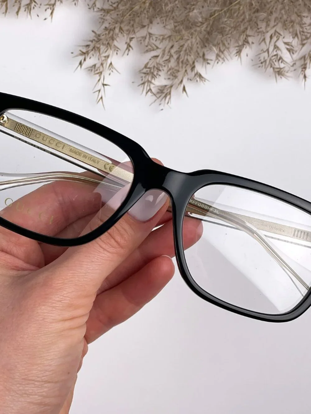 GUCCI GG0560O 005 BLACK GOLD CRYSTAL SQUARE EYEGLASSES